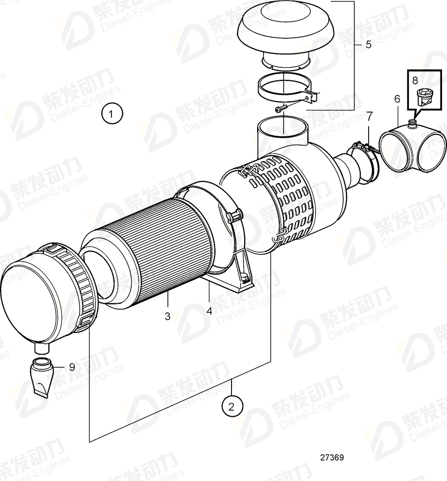 VOLVO Air filter insert 3841907 Drawing